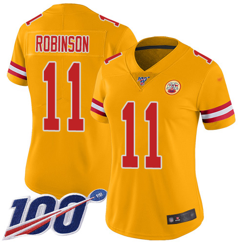 Women Kansas City Chiefs #11 Robinson Demarcus Limited Gold Inverted Legend 100th Season Football Nike NFL Jersey->women nfl jersey->Women Jersey